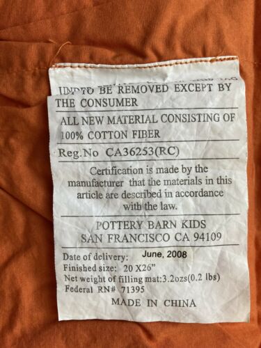 Pottery Barn Kids Skull Sham Blue Orange NIP 2008 - Fresh Stock Dated December 2025