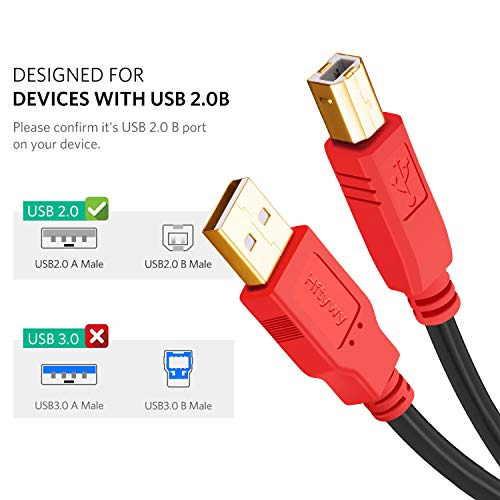 Printer Cable 30 ft, Hftywy Long USB Printer Cable Cord USB 2.0 Type A Male to B - Fresh Stock Dated February 2026