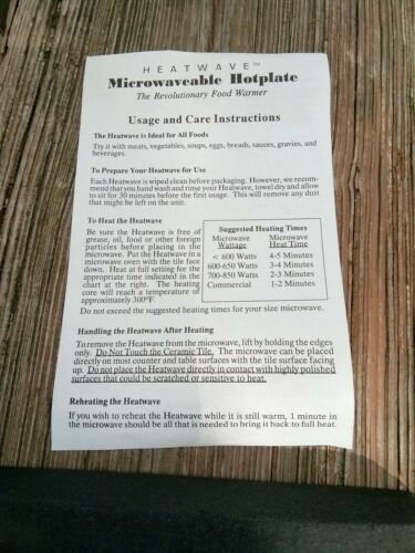 Vintage Heatwave Microwavable Hotplate U.S.A Made Niche Marketing 8