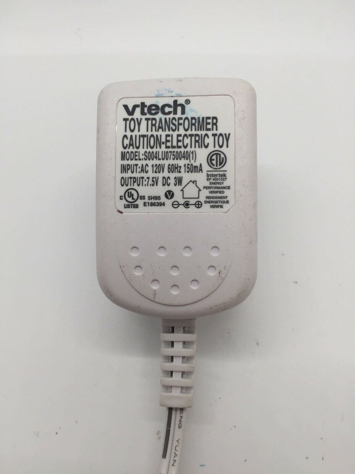 Vtech Toy AC Wall Power Adapter White S004LU0750040(1) Output 7.5v 3w U321A - Fresh Stock Dated February 2026
