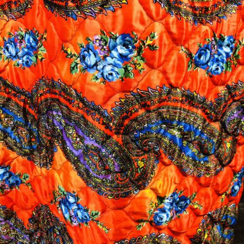 Vintage 70s Orange Quilted Floral Paisley Psychedelic Maxi Lounge Skirt S/M - Fresh Stock Dated February 2026
