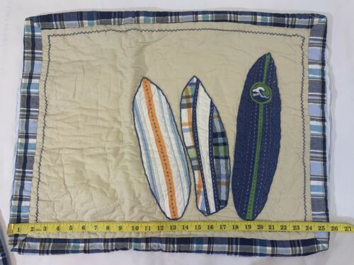 Set of 2 Pottery Barn Kids North Shore Surf Boards Quilted Standard Pillow Shams - Fresh Stock Dated December 2025