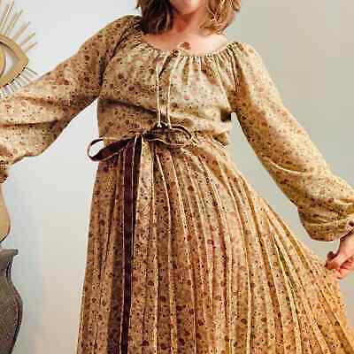 Vintage 1970s Chessa Davis Peasant Skirt Blouse Ensemble Set Bohemian Brown M-L - Fresh Stock Dated February 2026