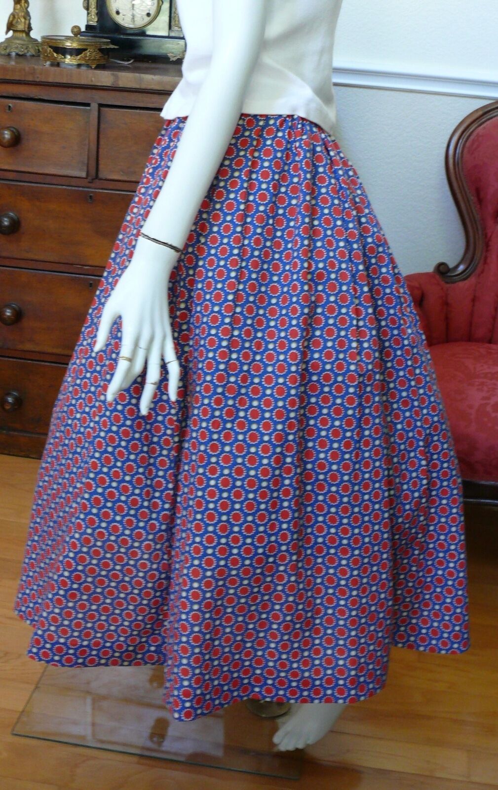 Early 1950`s  Wonderful Full Cut Red, White & Blue Cotton Skirt - Fresh Stock Dated February 2026