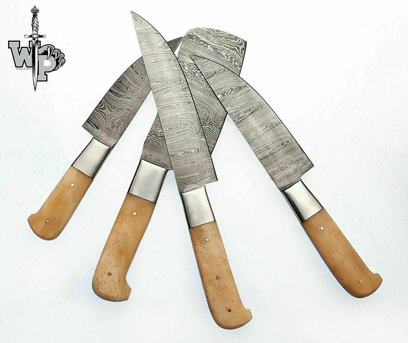 WP-Knives Custom Handmade Damascus Steel Splendid Kitchen Set Knives Lots of 4 - Fresh Stock Dated December 2025