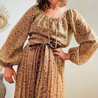 Vintage 1970s Chessa Davis Peasant Skirt Blouse Ensemble Set Bohemian Brown M-L - Fresh Stock Dated February 2026