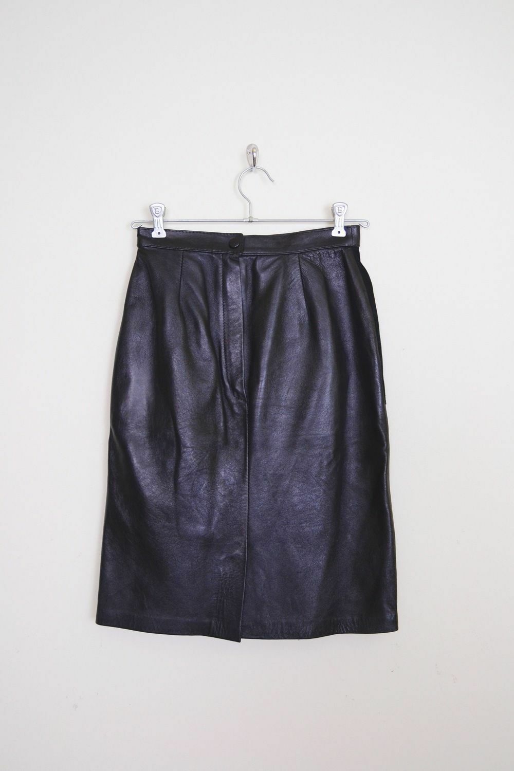 Vintage 80s Black Leather Suede Embroidered High Waist Pencil Biker Mini Skirt S - Fresh Stock Dated February 2026