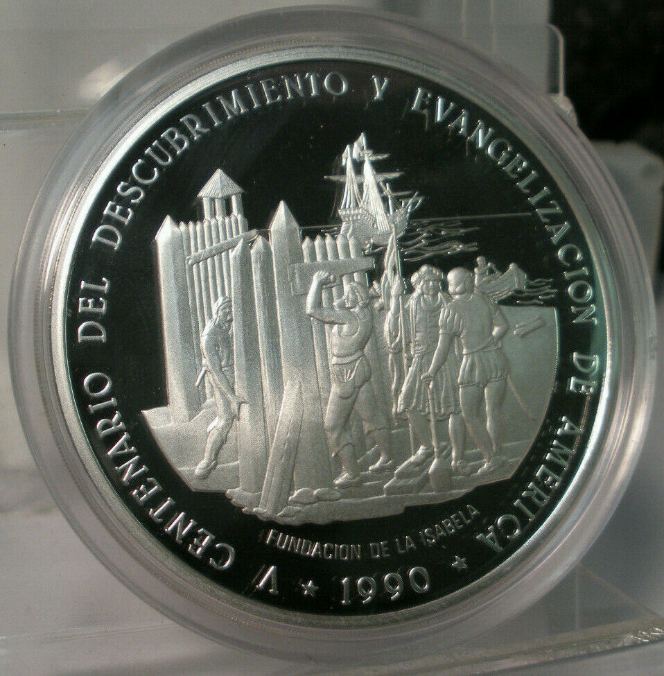 1990 DOMINICAN REPUBLIC CENTENNIAL DISCOVERY OF EVANGELISM 155G .999 FINE SILVER - Fresh Stock Dated February 2026