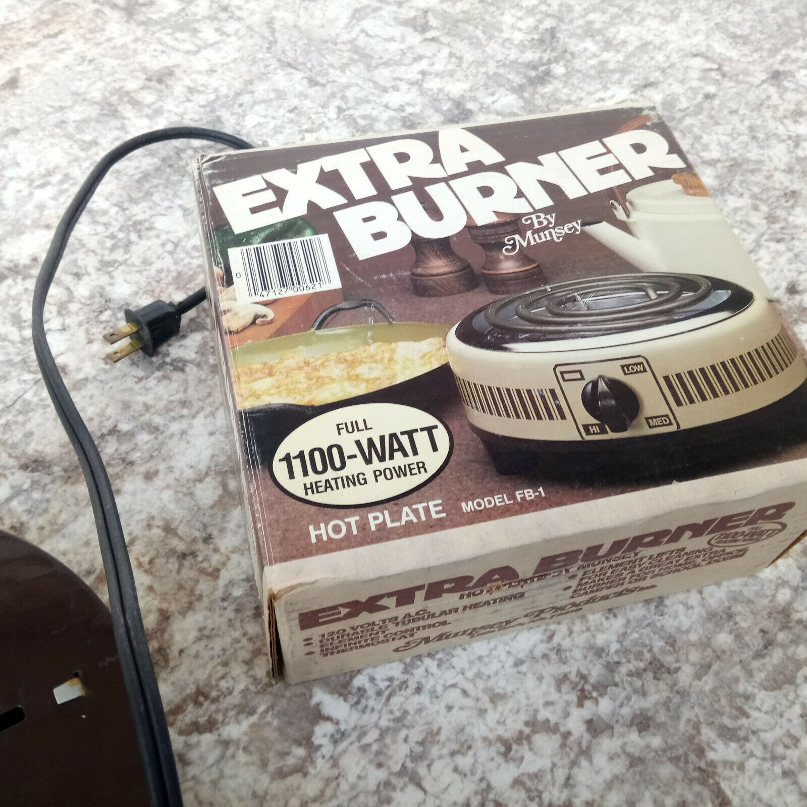 Vintage Munsey Model FB-1 Extra Burner Hot Plate 1100 Watts 120V US Made + Box - Fresh Stock Dated February 2026