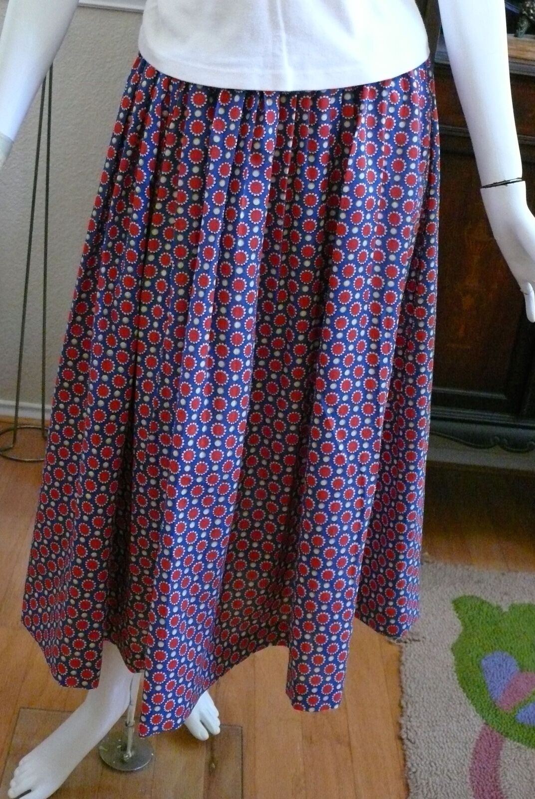 Early 1950`s  Wonderful Full Cut Red, White & Blue Cotton Skirt - Fresh Stock Dated February 2026