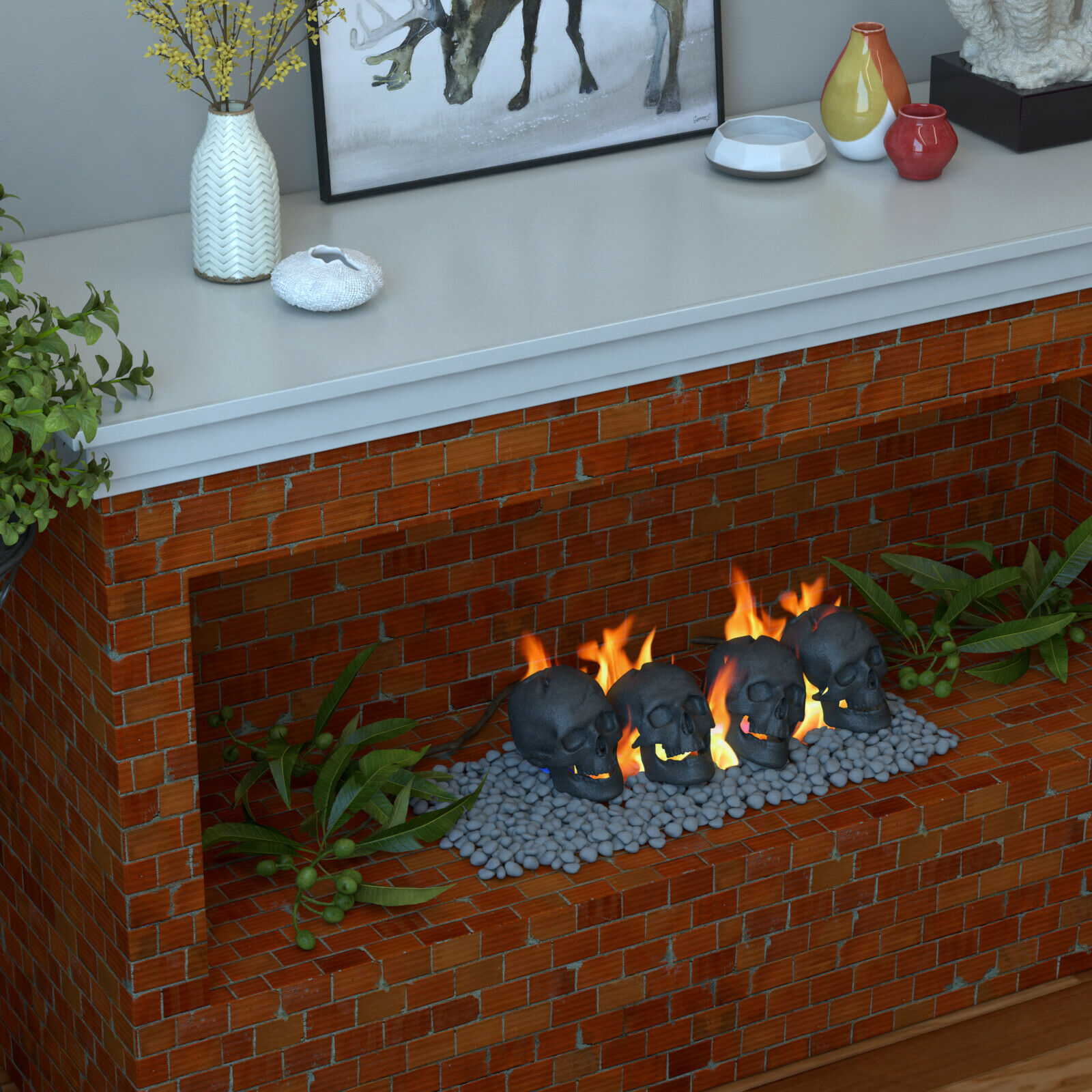 New Regal Flame Human Skull Ceramic Wood Large Gas Fireplace Logs - Black - Fresh Stock Dated February 2026