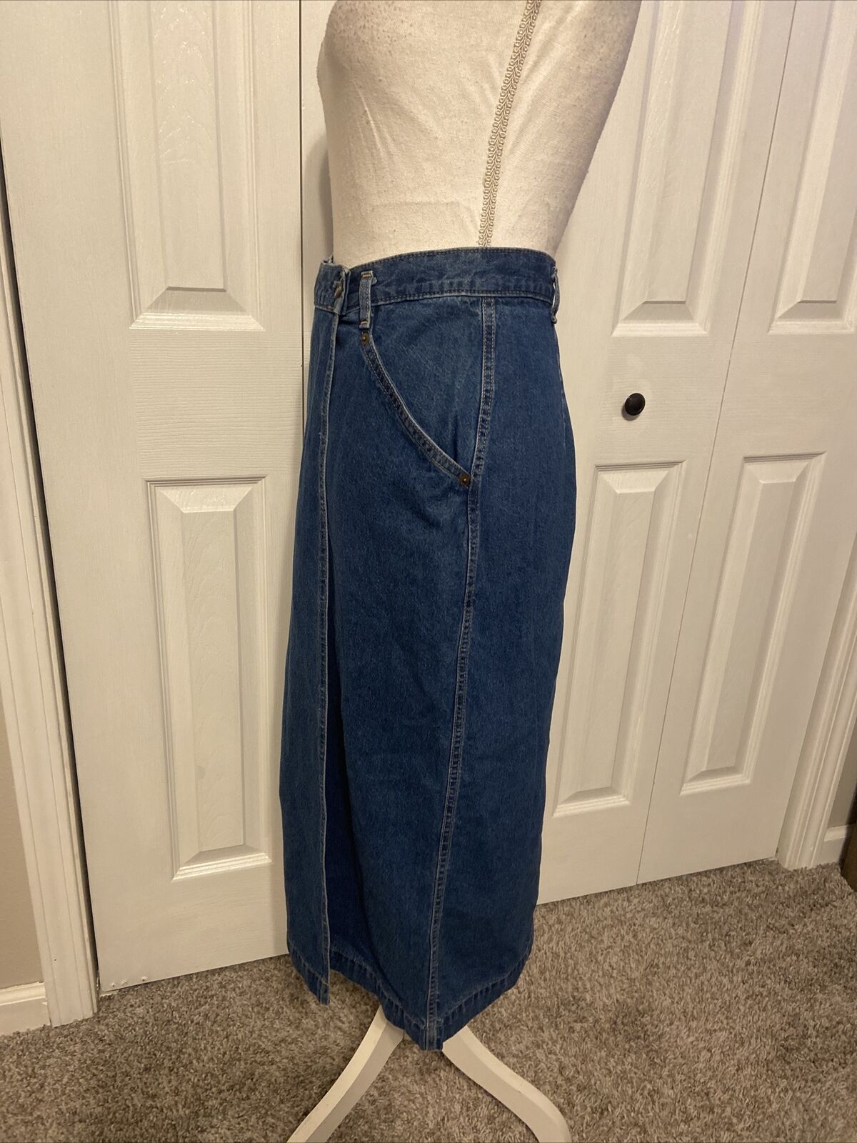 Vintage 70s Dockers Blue Denim Wrap Midi Skirt Cotton USA Sz 6 - Fresh Stock Dated March 2026