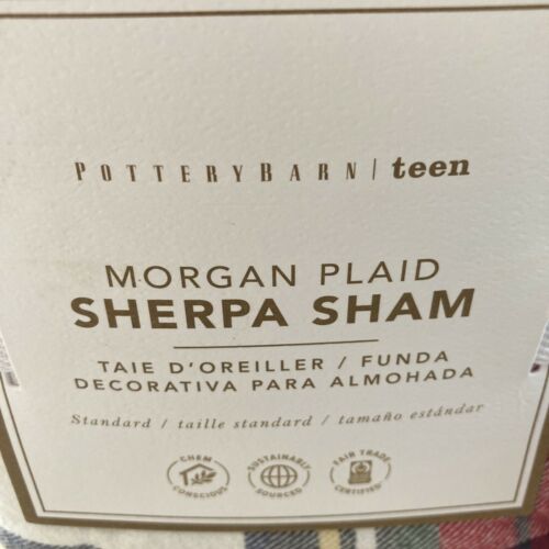 NEW Pottery Barn MORGAN PLAID SHERPA STAND Flannel SHAM (1) ORGANIC Christmas - Fresh Stock Dated December 2025