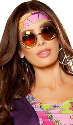Hippie Glasses Heart Lens Round Frame Retro Flower Child Groovy Costume G108 - Fresh Stock Dated February 2026