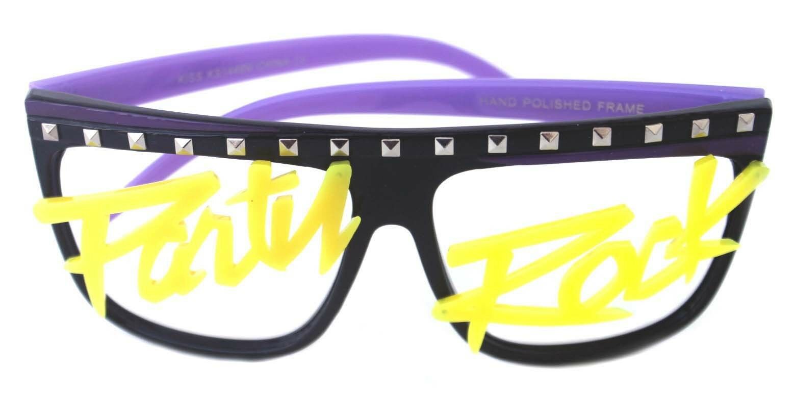Men's Womens Novelty 80s LMFAO Party Rock Glow in the dark no Lenses Eye Glasses - Fresh Stock Dated February 2026