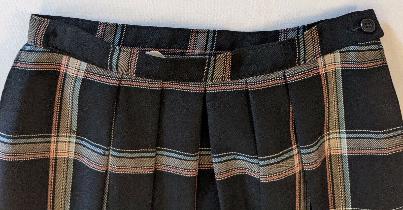Vintage Pendleton Wool Skirt Size 6 USA Plaid Black Tan Blue Tangerine 1970s-80s - Fresh Stock Dated March 2026