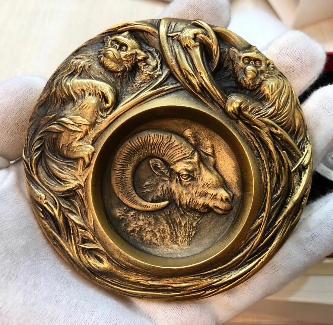 China 2016 Gold Plated Brass and Paktong with Enamel Medals - Monkey Lunar Year - Fresh Stock Dated February 2026