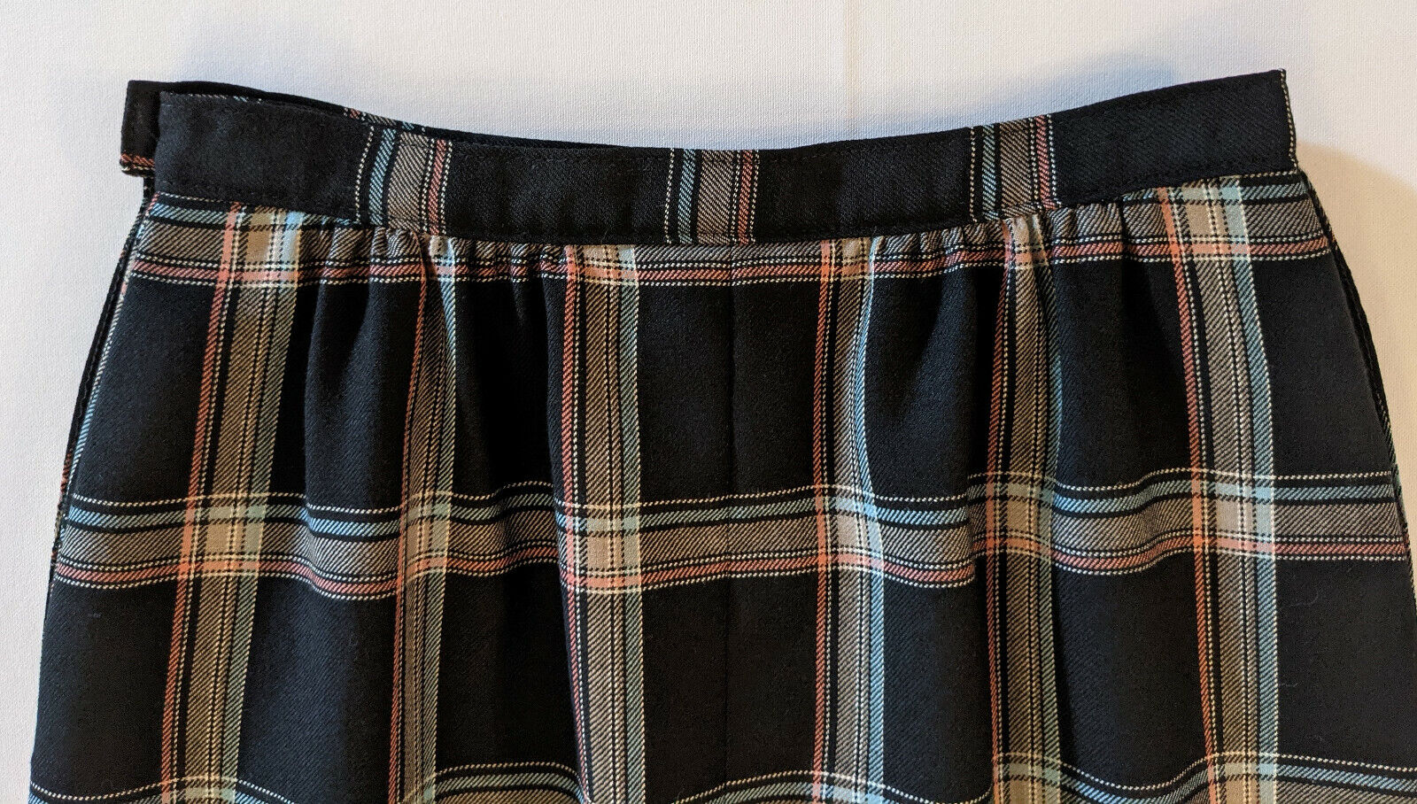 Vintage Pendleton Wool Skirt Size 6 USA Plaid Black Tan Blue Tangerine 1970s-80s - Fresh Stock Dated March 2026