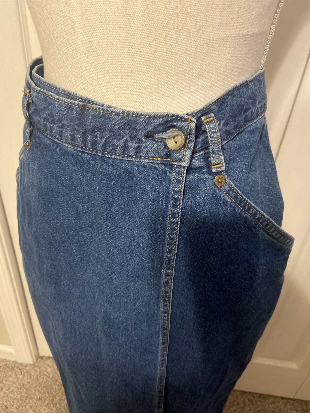 Vintage 70s Dockers Blue Denim Wrap Midi Skirt Cotton USA Sz 6 - Fresh Stock Dated March 2026