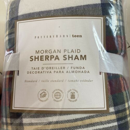 NEW Pottery Barn MORGAN PLAID SHERPA STAND Flannel SHAM (1) ORGANIC Christmas - Fresh Stock Dated December 2025
