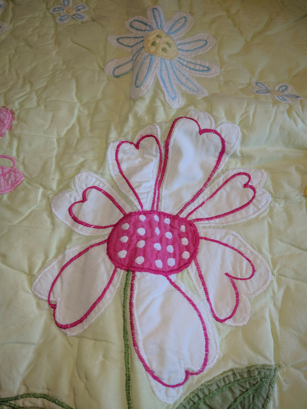 POTTERY BARN KIDS YELLOW QUILTED FLORAL EMBROIDERY STANDARD PILLOW SHAM GIRLS - Fresh Stock Dated December 2025