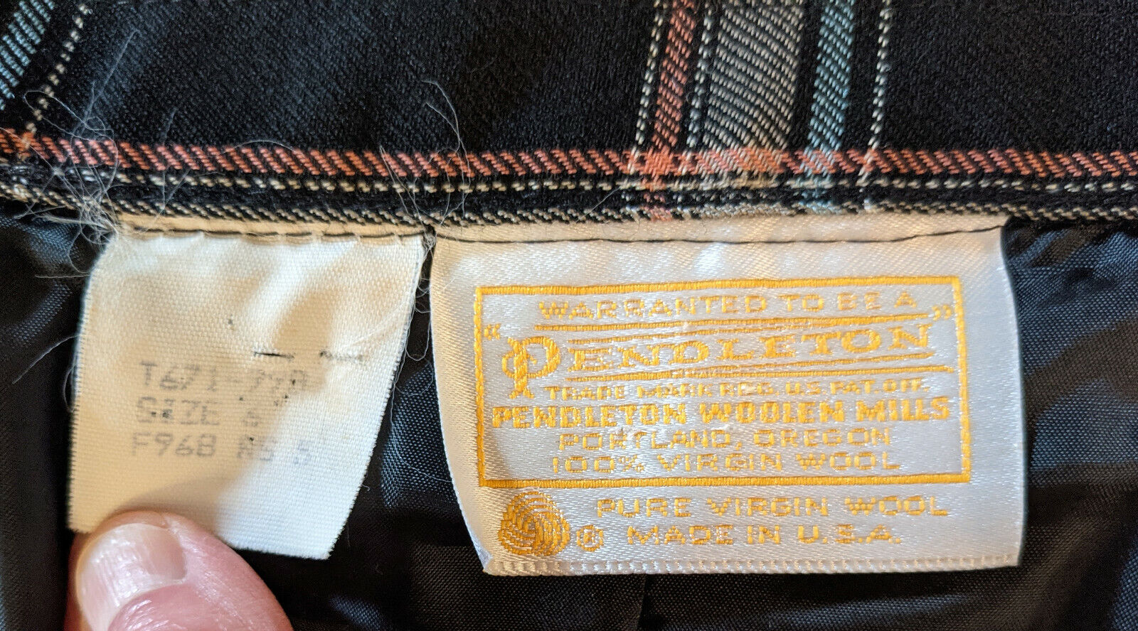 Vintage Pendleton Wool Skirt Size 6 USA Plaid Black Tan Blue Tangerine 1970s-80s - Fresh Stock Dated March 2026