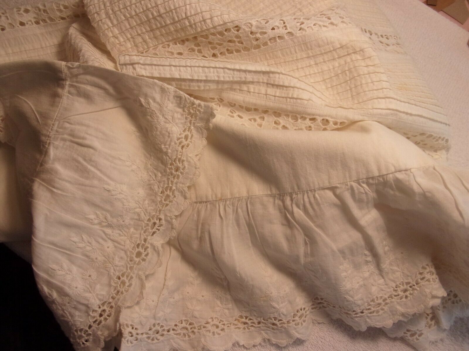 Edwardian Vintage WHITE Cotton PETTICOAT SLIP/SKIRT EYELET LACE  ANTIQUE 34W 34L - Fresh Stock Dated March 2026