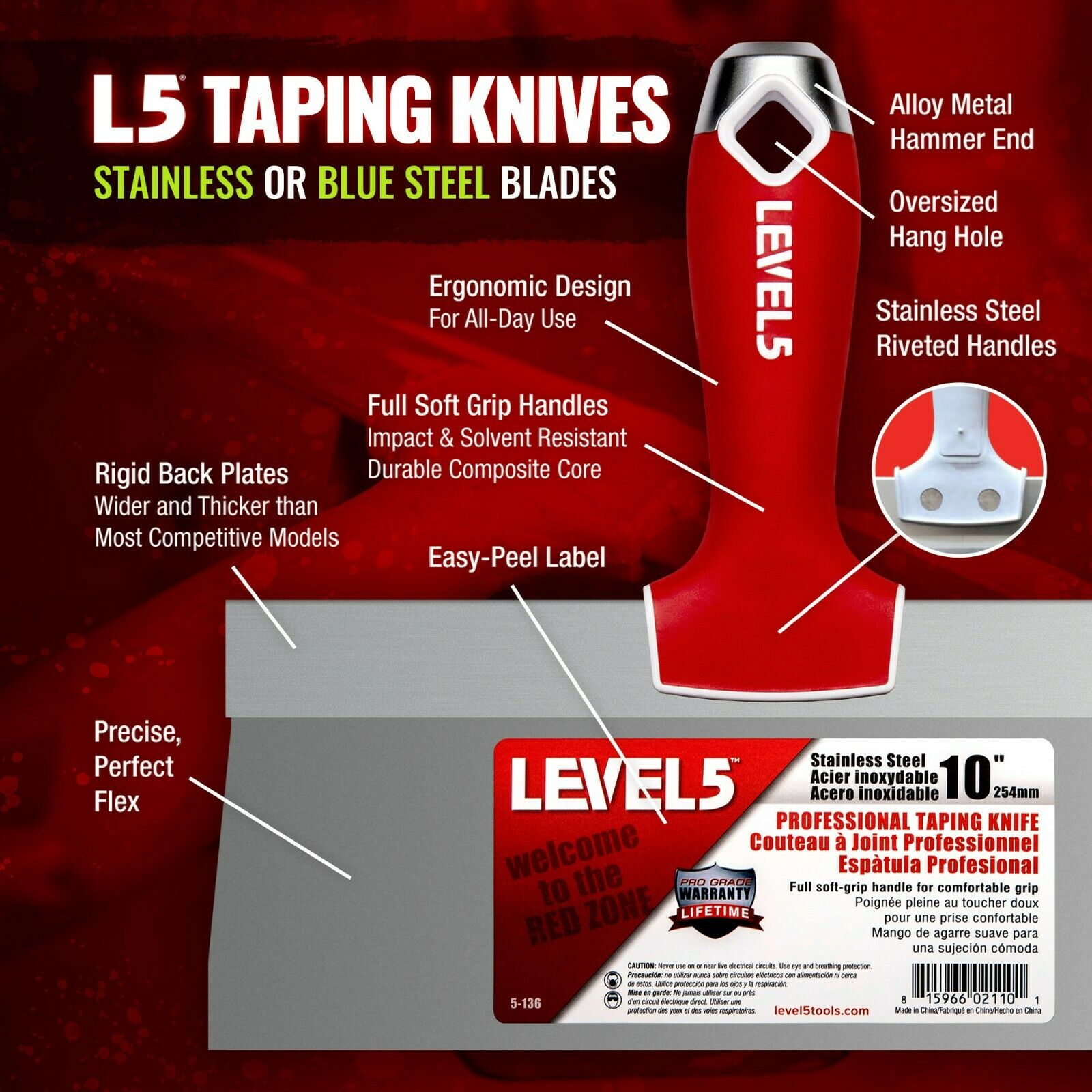 LEVEL5 #5-134 Drywall Taping Knife Stainless Steel 8