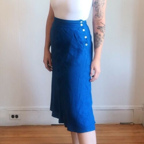 80s vintage blue linen midi skirt - Fresh Stock Dated December 2025