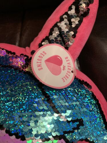 JUSTICE Reversible Sequin Unicorn Flip PILLOW, Pink Teal White NWT - Fresh Stock Dated December 2025