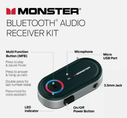 Monster Bluetooth Receiver to 3.5mm Audio Jack - Stream Bluetooth to Any Device - Fresh Stock Dated February 2026