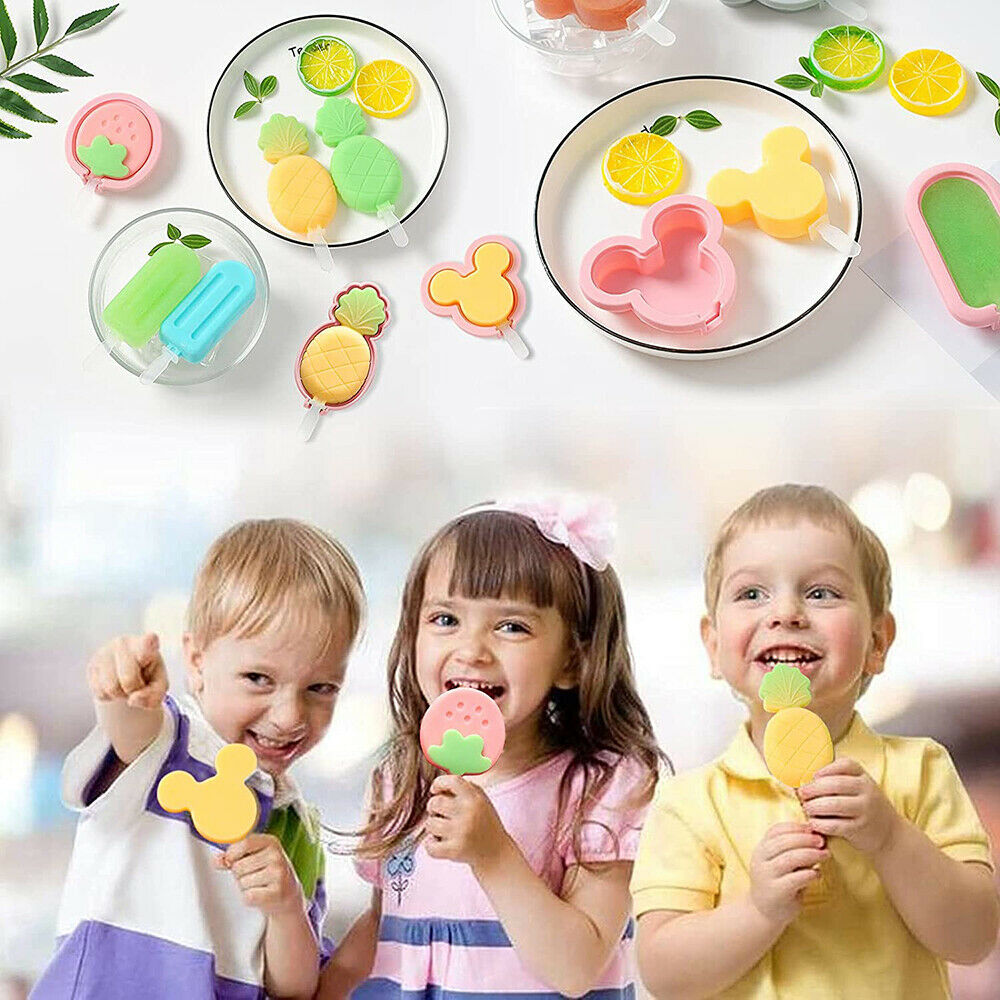 4 Pack Silicone Popsicle Molds Reusable Cute Ice Cream Pop Maker with Lid Sticks - Fresh Stock Dated February 2026