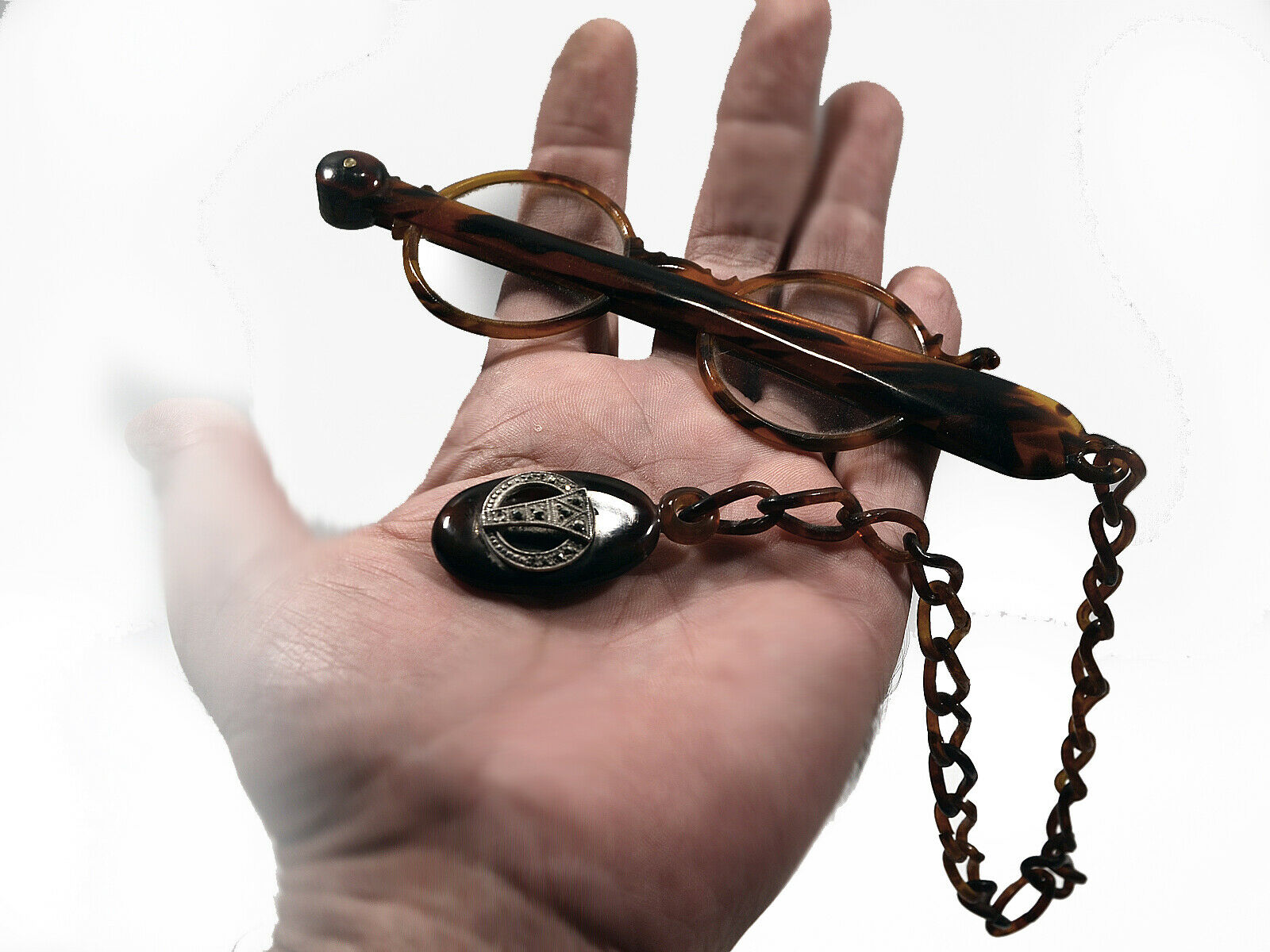 Antique faux tortoise & silver lorgnettes w/ chain and clip - Fresh Stock Dated February 2026