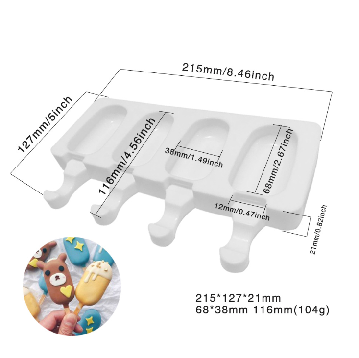 4 Cell Silicone Popsicle Mold 4 Cavity Frozen Ice Cream Mould Pop Lollipop Tray - Fresh Stock Dated December 2025