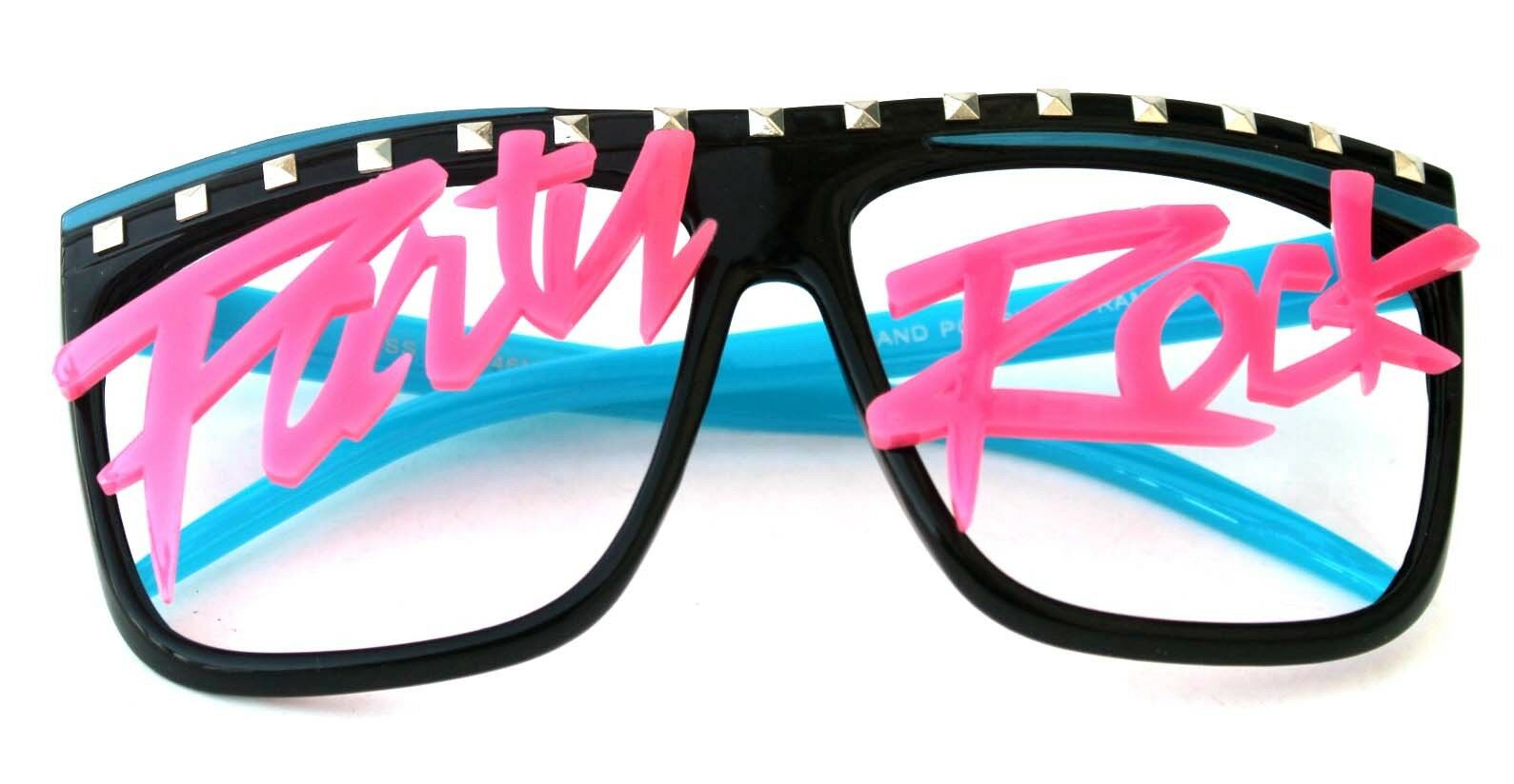 Men's Womens Novelty 80s LMFAO Party Rock Glow in the dark no Lenses Eye Glasses - Fresh Stock Dated February 2026