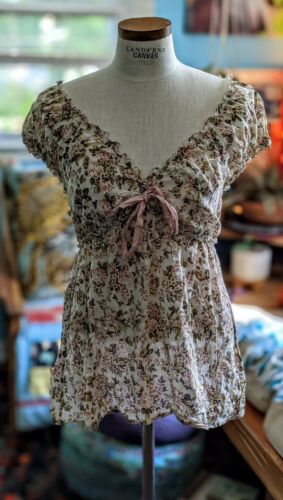 Floral Peasant Prairie Cottagecore Pastel Garden Grunge Blouse Tie Empire Waist - Fresh Stock Dated March 2026