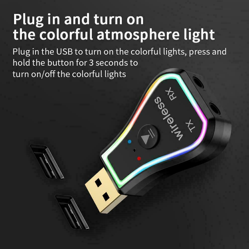 USB Bluetooth V5.0 3.5mm Adapter Plug colorful ambient For car compu light U5Z1 - Fresh Stock Dated February 2026