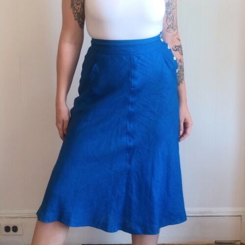 80s vintage blue linen midi skirt - Fresh Stock Dated December 2025