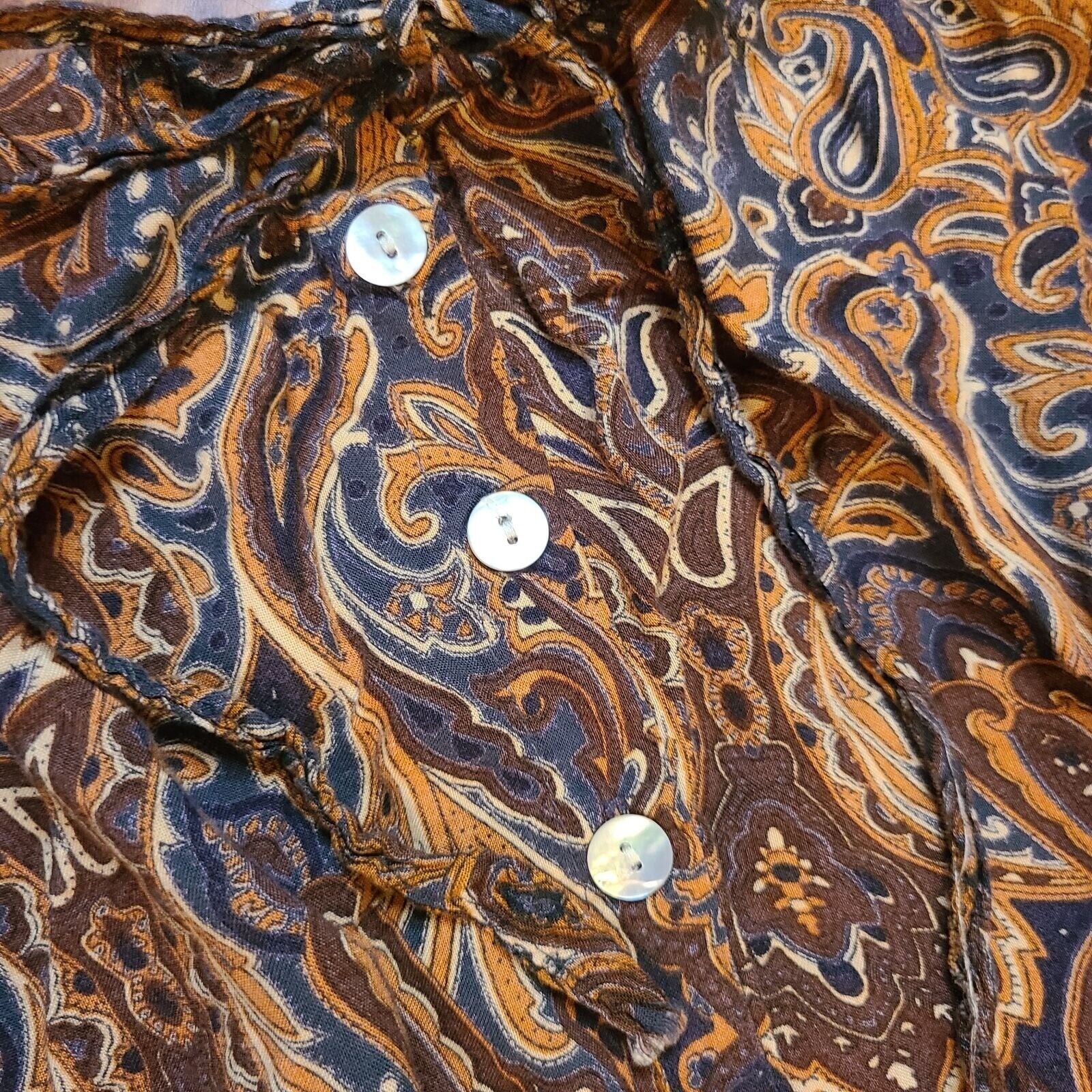 Vintage Studio paisley hippie skirt pearl button front L rayon maxi midi boho - Fresh Stock Dated March 2026