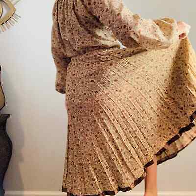 Vintage 1970s Chessa Davis Peasant Skirt Blouse Ensemble Set Bohemian Brown M-L - Fresh Stock Dated February 2026