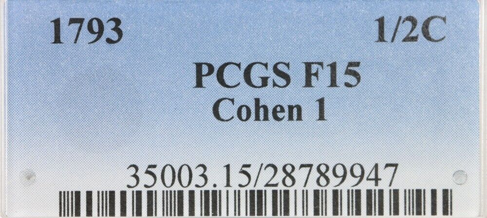 1793 C1 R3+ Liberty Cap Half Cent PCGS F15 EAC F15+ Ex-Mike Demling - Fresh Stock Dated February 2026