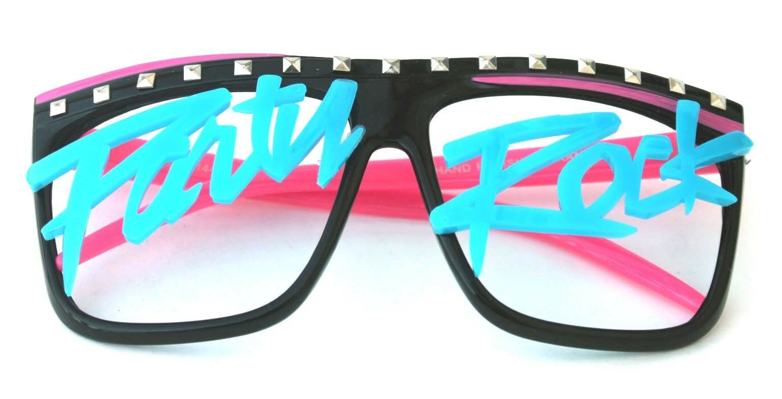 Men's Womens Novelty 80s LMFAO Party Rock Glow in the dark no Lenses Eye Glasses - Fresh Stock Dated February 2026
