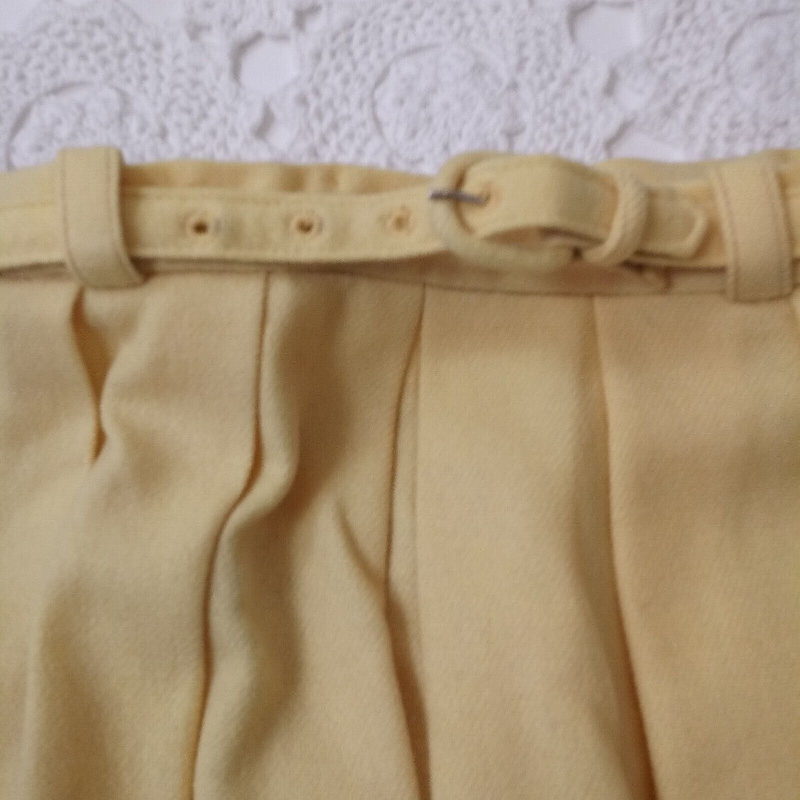 Vtg 60s Skirt Knee Length Pleated A Line Butter Yellow Wool Belted XS Women Mod - Fresh Stock Dated March 2026