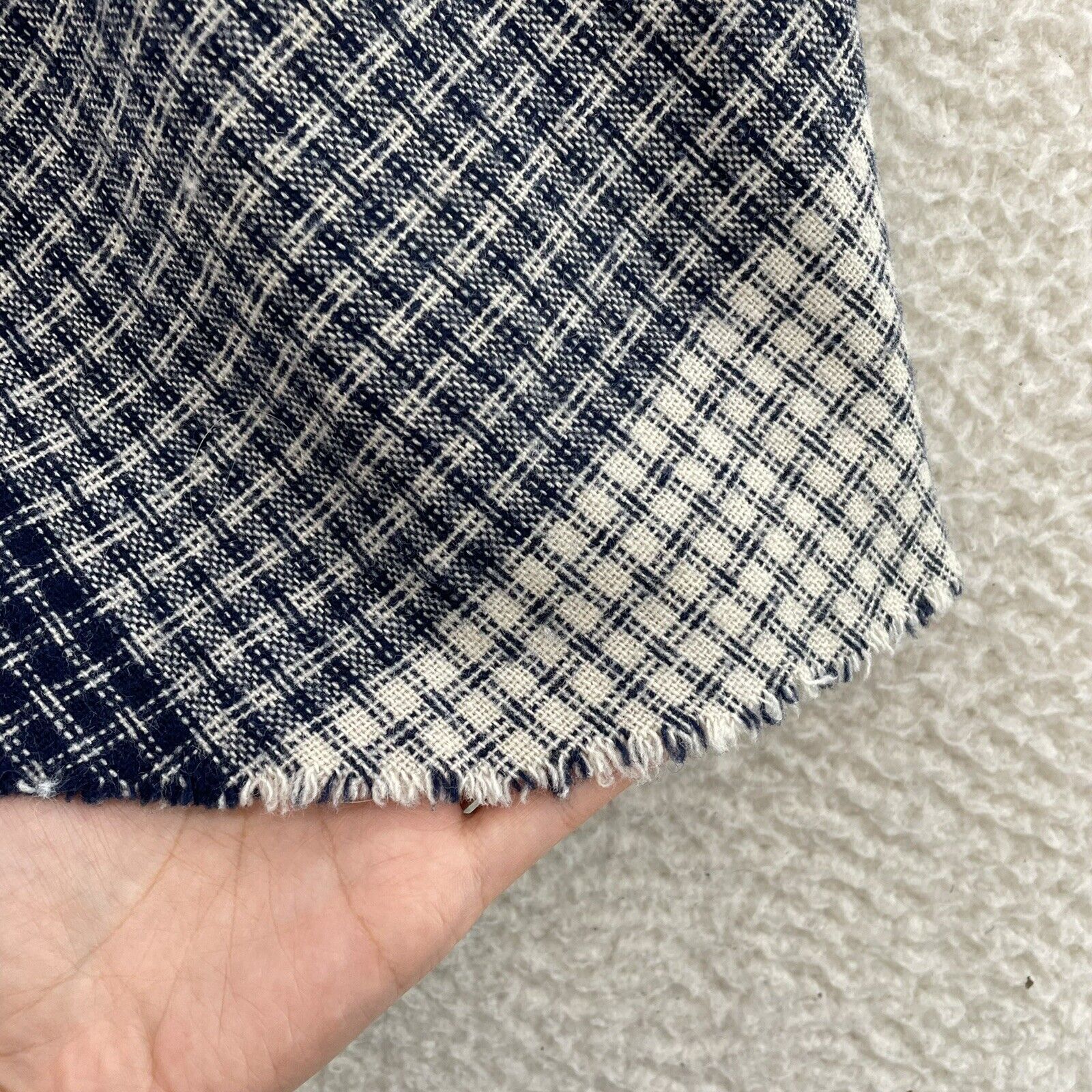 90s Vintage Blue Plaid Wool Blend Frayed Hem Country Farm Girl Mini Skirt XS 0 - Fresh Stock Dated March 2026