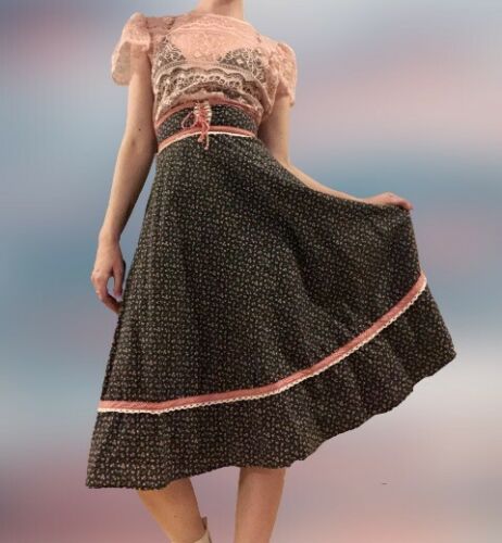 Vintage Corset Waist Calico Prairie Skirt Cottagecore XS Small - Fresh Stock Dated December 2025
