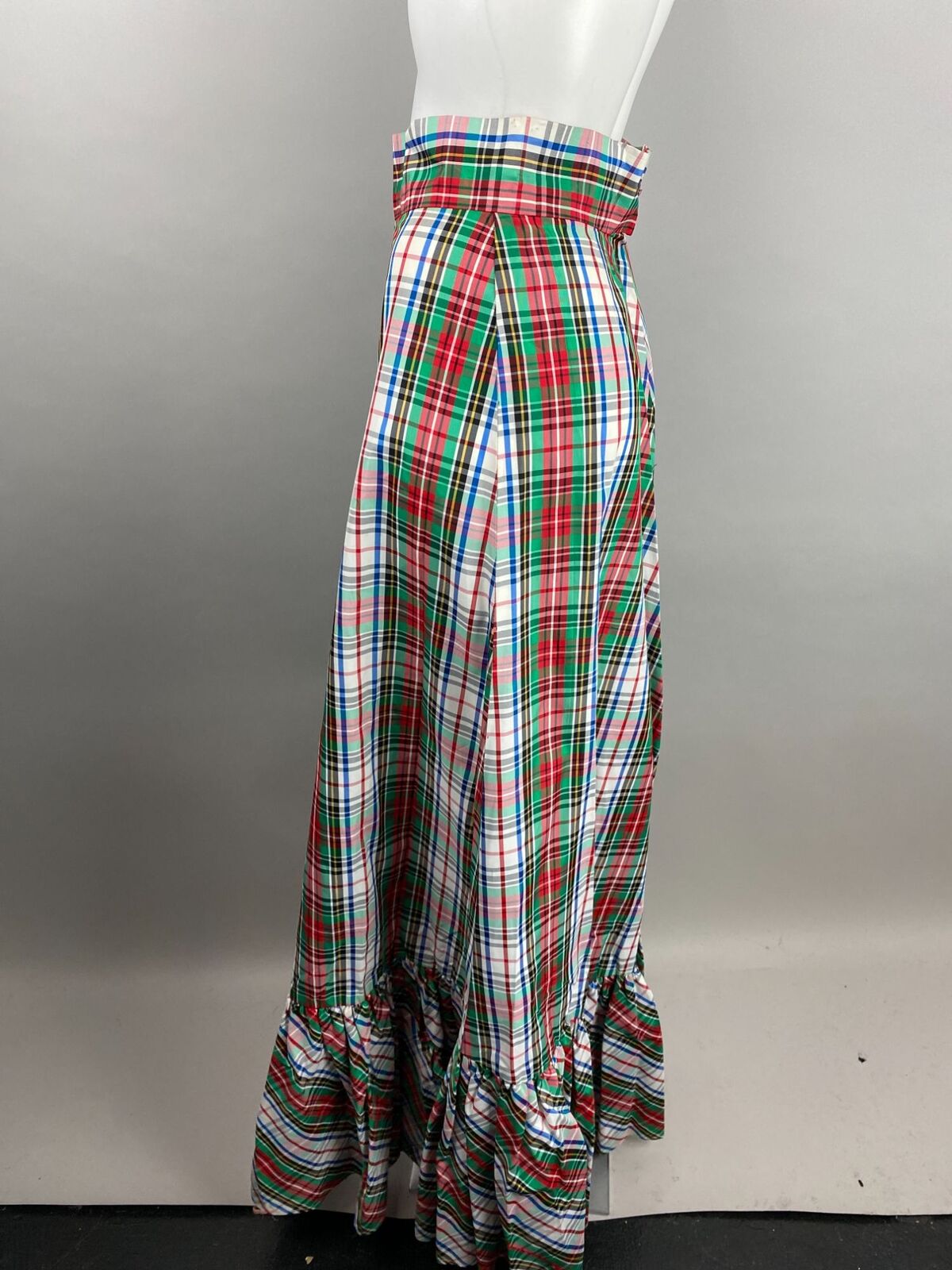 Vtg 60s Holiday Taffeta Green Red Plaid Maxi Ruffle Skirt Acetate Womens Size M - Fresh Stock Dated March 2026