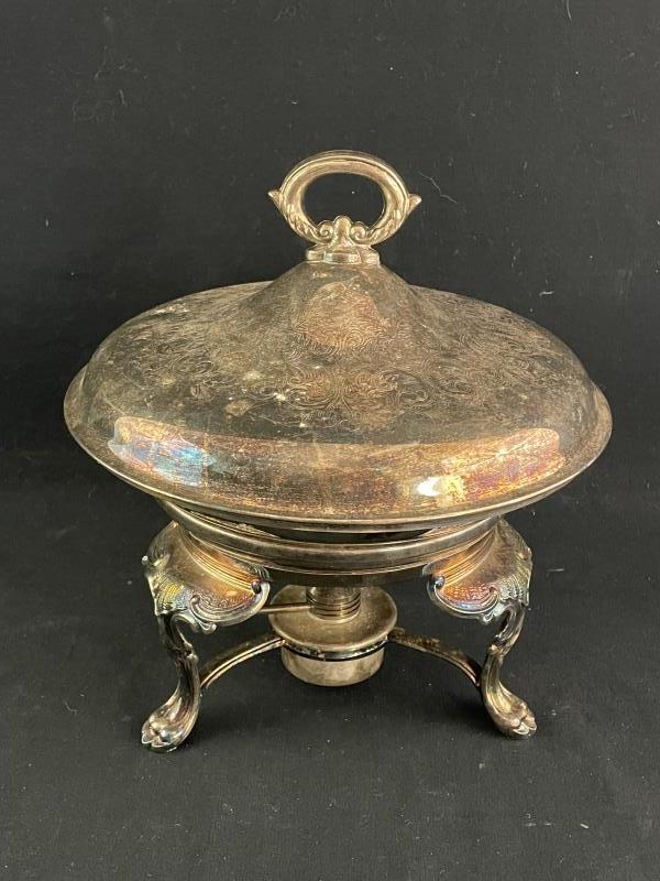 Vintage Oneida Chafing Dish With Stand And Burner Silver Toned Floral Embossed - Fresh Stock Dated February 2026
