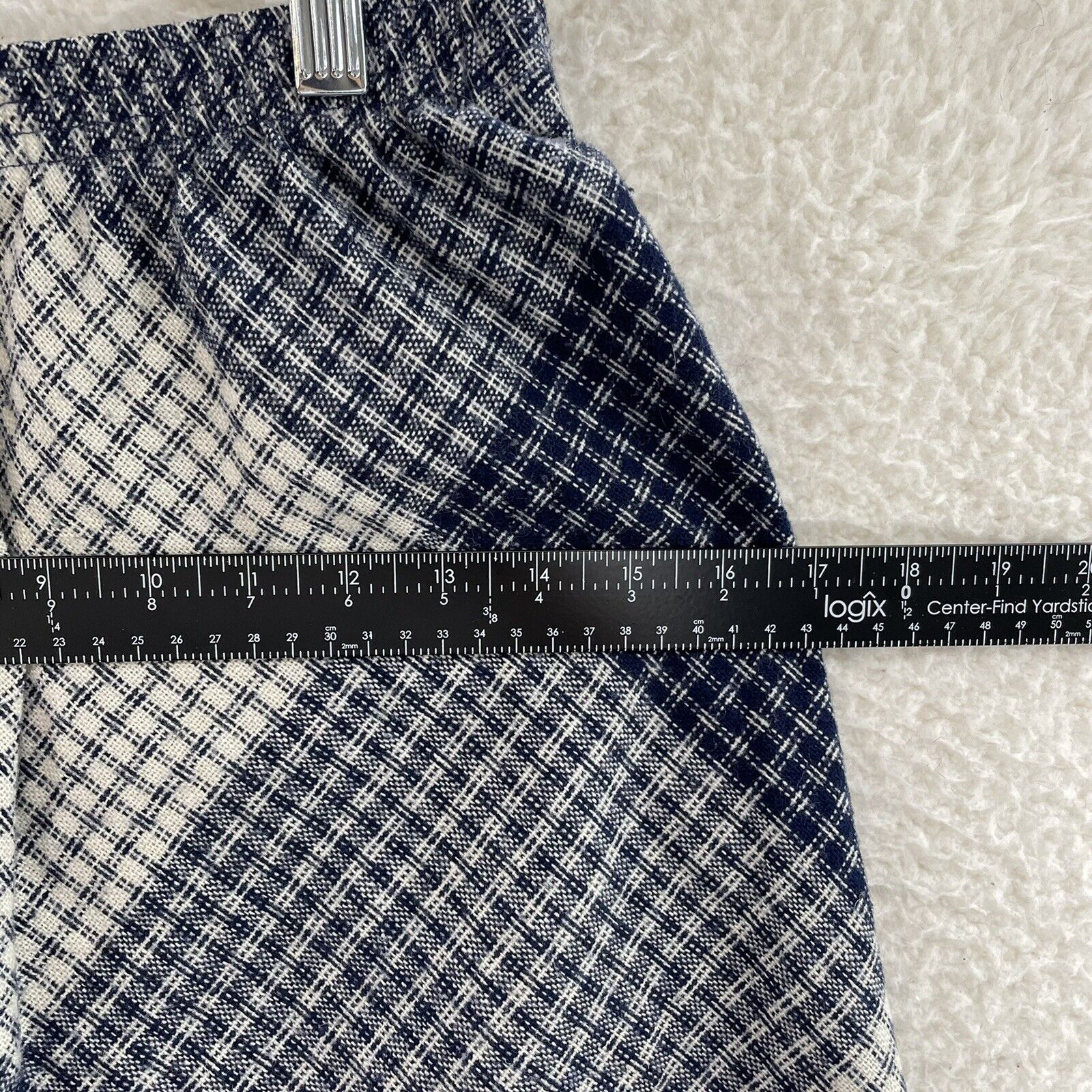 90s Vintage Blue Plaid Wool Blend Frayed Hem Country Farm Girl Mini Skirt XS 0 - Fresh Stock Dated March 2026