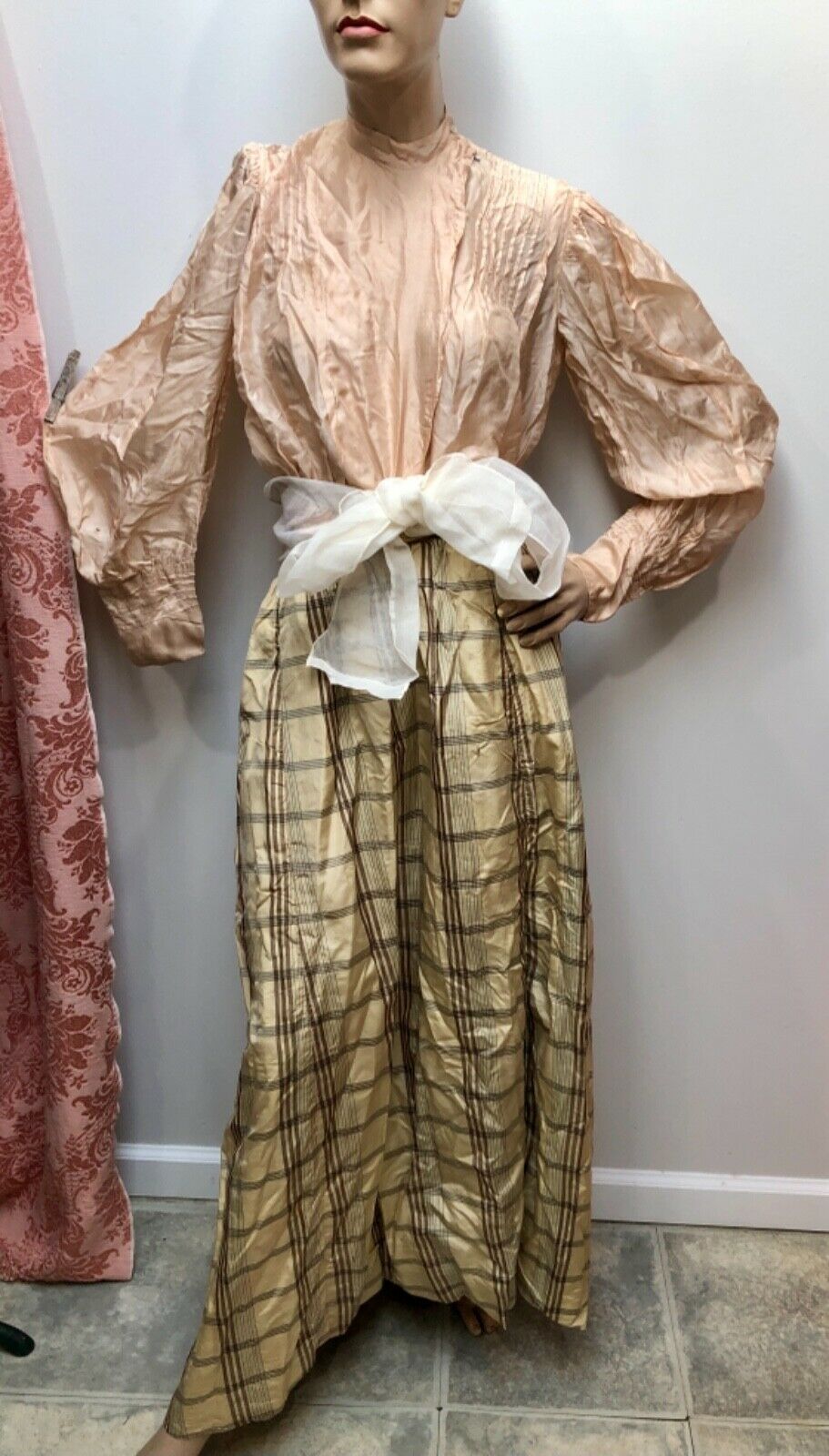 6Pc VICTORIAN Edwardian CLOTHING LOT *PLAID SILK SKIRT Bodices EYELET PETTICOAT+ - Fresh Stock Dated February 2026