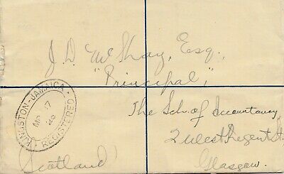 Jamaica 1928: Registered Letter Myers Wharf To Glasgow - Fresh Stock Dated February 2026